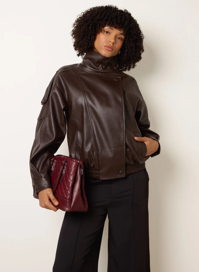 Blue Vanilla High Collar Faux Leather Jacket